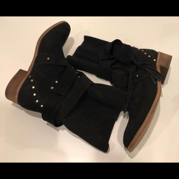 See By Chole Tassel Strap Studded Suede Flat Boots - Size 36.5 - NEW - in Black - Picture 7 of 8